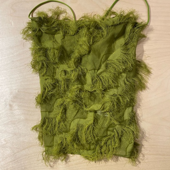 SHEIN Olive Green Fringed Crop Top Small (NN) - Picture 7 of 9
